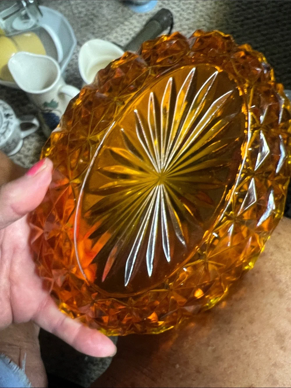 Vintage Amber Orange Pressed Glass Serving Bowl